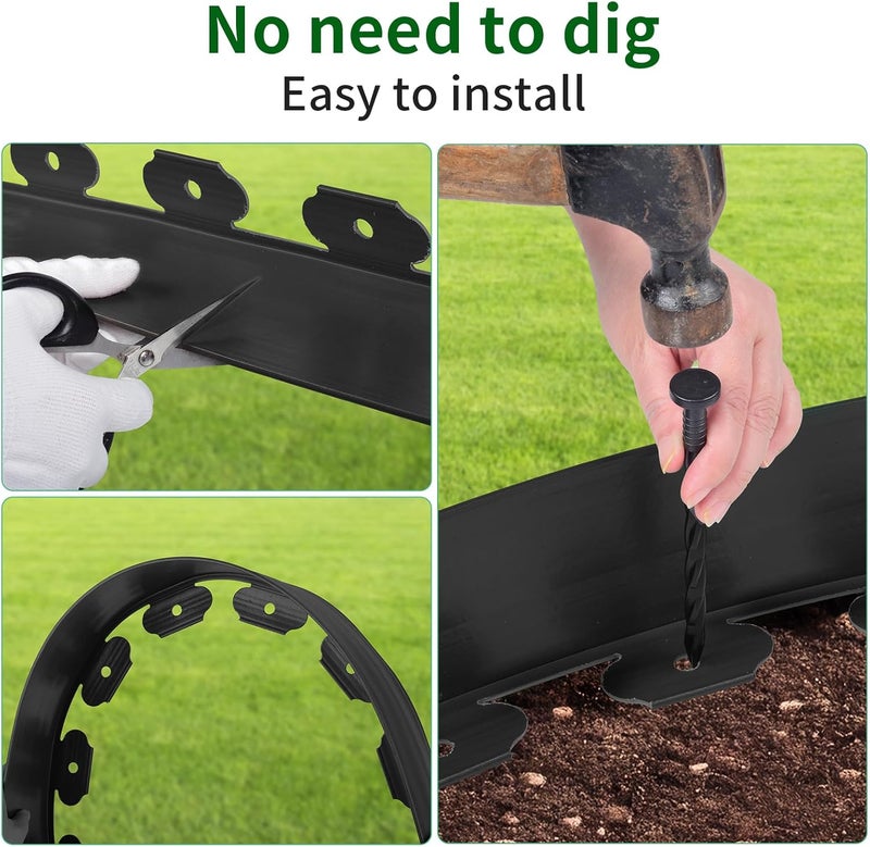 AggFencer 4 in x 25 Ft Garden Landscape Edging, No Dig Garden Edging Border Kit with 46 Pcs Spikes for Flower Bed Lawn Yard Grass Black - Image 5